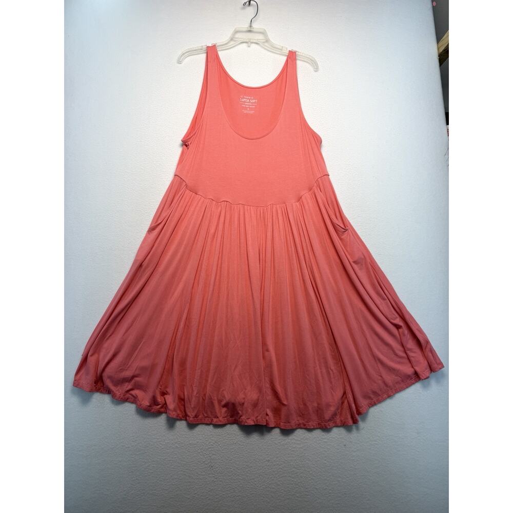 TORRID Sz 1 Coral Super Soft Jersey Sleeveless Dress Has Pocket Feminine Casual
